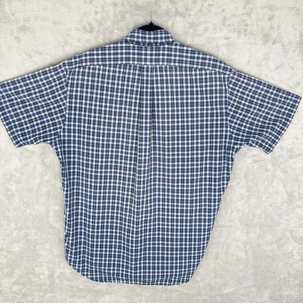 Ralph Lauren Blake Shirt M Short Sleeve Blue White Pony Check Button Down Men - Picture 3 of 11